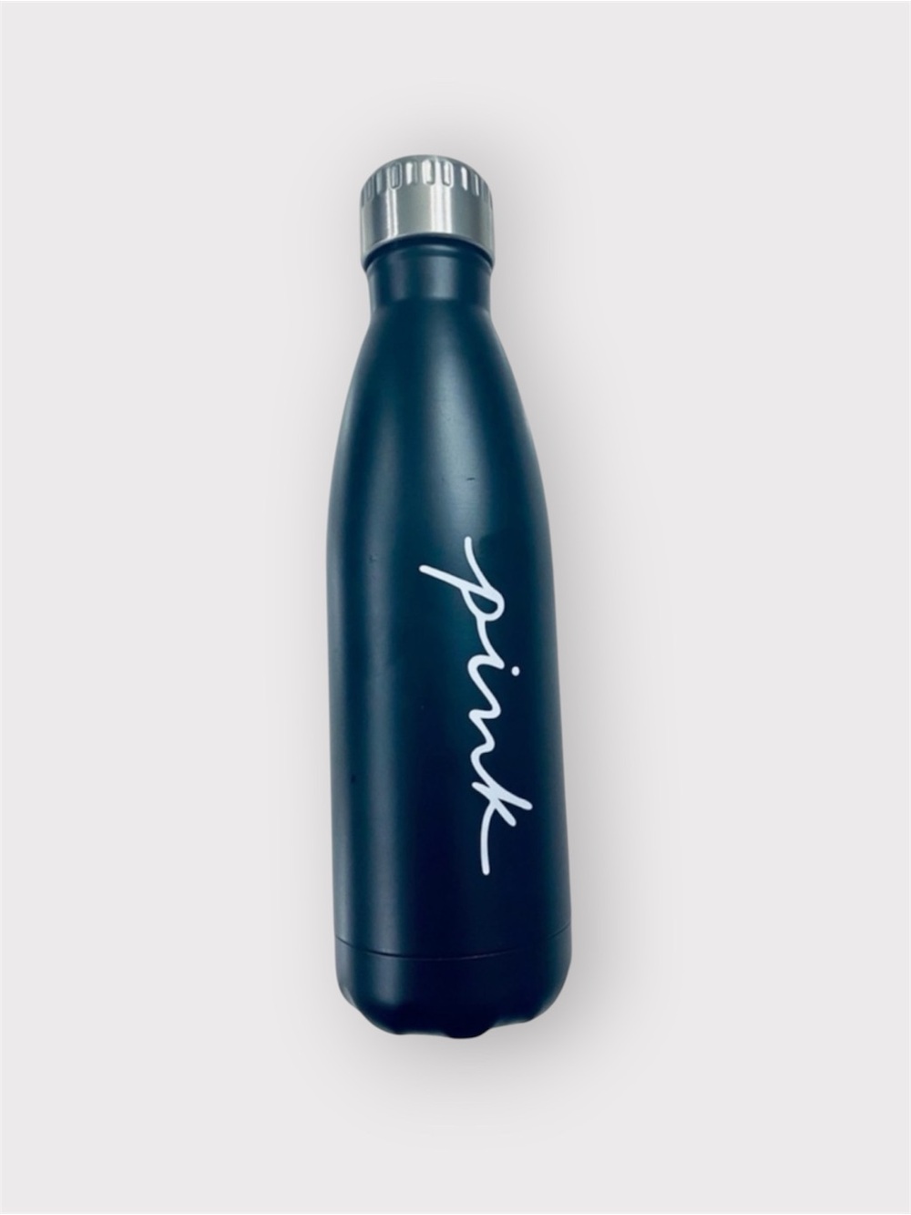 NWT VS Pink black cursive PINK logo metal water bottle size 17 fl oz